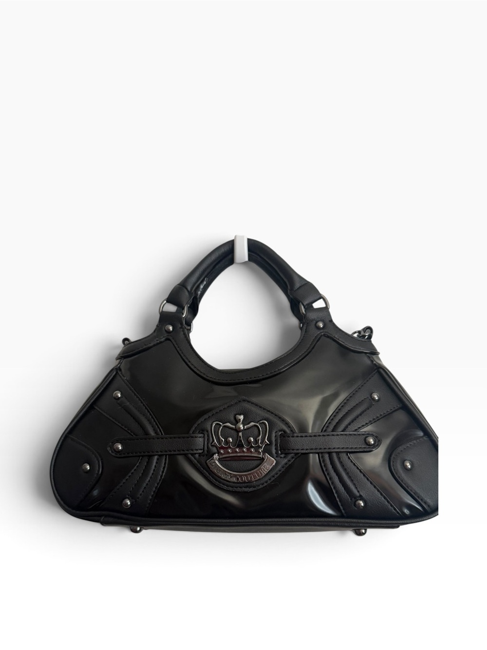 Juice Couture Black Patent Structured Top-Handle Bag with Crown Emblem